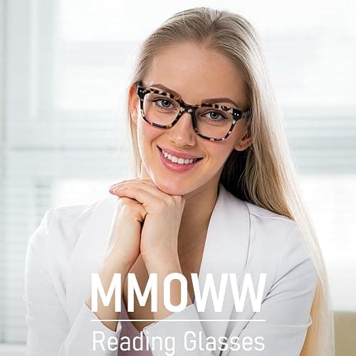 MMOWW 3 Pack Square Reading Glasses with Spring Hinges Oprah Style Blue Light Blocking Computer Readers for Women Men thumbnail 2