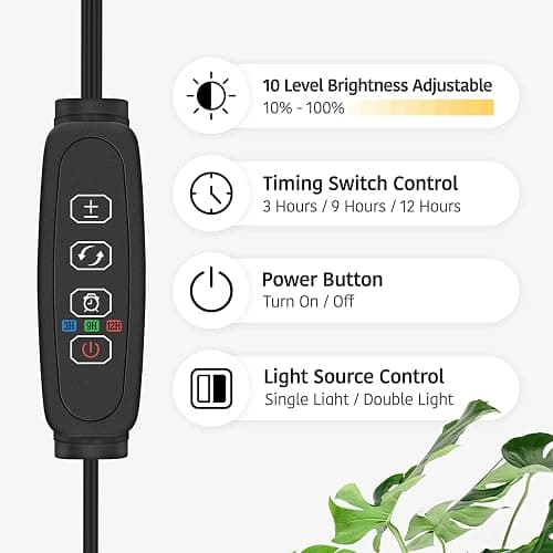 MistyJungle Grow Light for Indoor Plants, Full Spectrum Dual Heads Grow Light with Adjustable Gooseneck, 3/9/ 12H Auto Timer, 10-Level Dimmable Floor Lamp for Large Plants, Seedlings & Winter Growing thumbnail 5