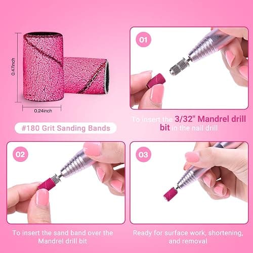 MelodySusie 100 Pcs Nail Drill Bits Sanding Bands for Nail Drill 180 Fine Grit Nail File Sanding Bands for Acrylic Nails Gel Manicures and Pedicure - 180 Grit - Pink thumbnail 4