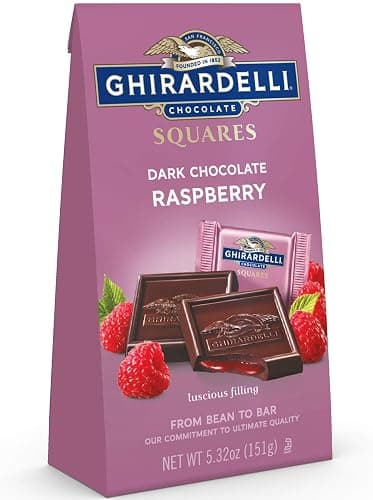 GHIRARDELLI Dark Chocolate Raspberry SQUARES, 5.32 oz Bag Premium Individually Wrapped Chocolate Candy Rich Dark Chocolate with Raspberry Filling - Image 1