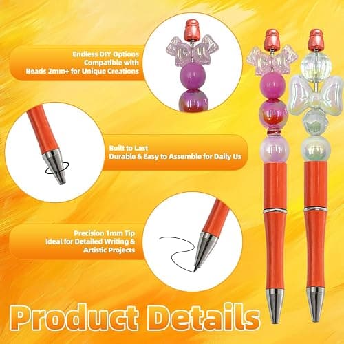 210 Pieces DIY Beadable Pen Bulk Kit – 70PCS Ballpoint Pen with Refills & Bags – Perfect for Beads Pens Supplies, Beaded Pens for DIY Crafting – Office Supplies & Teacher Accessories (Reddish Orange) thumbnail 4