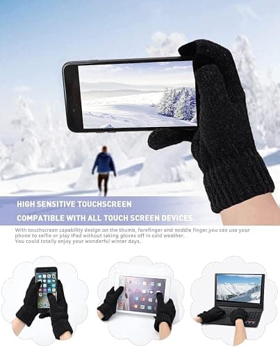 Womens Winter Knit Warm Hat Beanie Long Scarf Touch Screen Gloves Set Skull Caps Neck Scarves for Women thumbnail 3