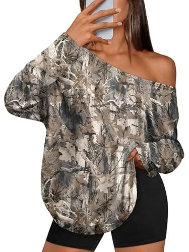 Trendy Queen Womens Off The Shoulder Tops Oversized Tshirts Long Sleeve 2026 Casual Basic Tees - Image 1