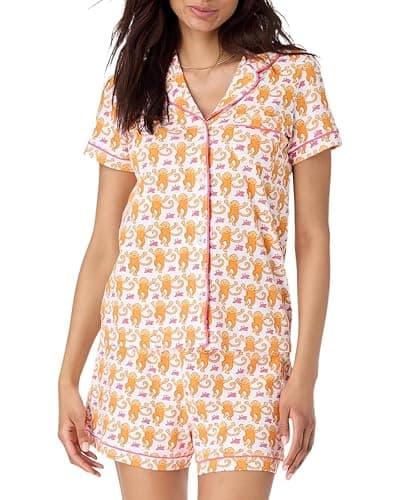 HMPEAIIY Women Y2k Pajamas Set Cute Preppy 2PCS Button Down Holiday Monkey Shorts Summer Outfit Beach Vacation Loungewear Pjs - Image 1