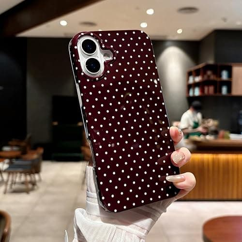 Jmltech for iPhone 16 Case Polka Dot Phone Cases Aesthetic Design Trendy Simple Case Slim Shockproof Protective Cover Burgundy Red thumbnail 6