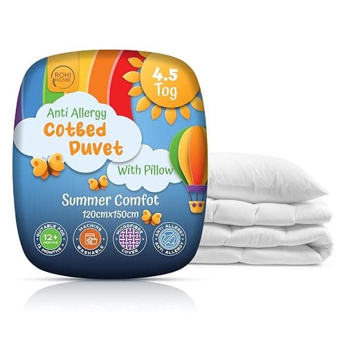 Rohi 4.5 tog Cot Bed Duvet and pillow set – Microfibre Anti-Allergy Toddler Duvet & Pillow – Lightweight, Breathable & Ultra Comfy Baby Quilt 120cm x 150cm - Image 1