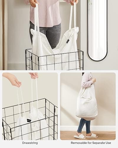 SONGMICS Laundry Hamper, 23.8 Gal. (90L) Laundry Basket, Collapsible Clothes Hamper, Black and White ULCB190W01 thumbnail 6