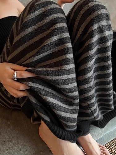 Striped Grunge Emo Pants Women High Waist Wide Leg Drawstring Baggy Pants Alt Y2k Pajamas Casual Lounge Bottom thumbnail 5