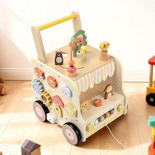 Pithfor Wooden Activity Cube Push Walker, Wooden Baby Walker, Montessori Toys for Babies 10-12 Months 1 2 3 Years Old Boys & Girls, Help Learning to Walk & Sit-to-Stand thumbnail 2