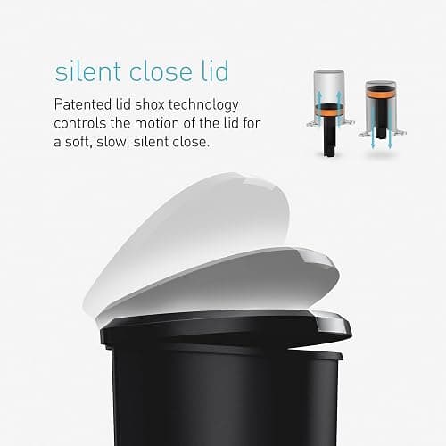 simplehuman 50 Liter / 13 Gallon Semi-Round Kitchen Step Trash Can with Secure Slide Lock, Black Plastic thumbnail 6