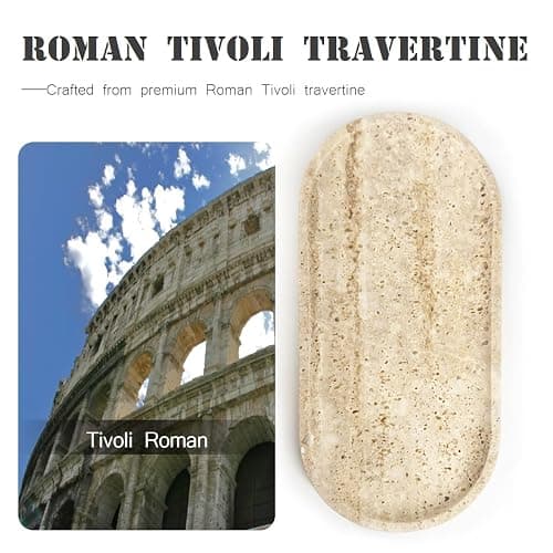 100% Natural Travertine Stone Tray for Perfume, Jewelry, Candle & Trinket Holder – Light Beige Stone Vanity Organizer for Bathroom, Coffee Table, or Living Room, 10"x5", Non-Resin/Ceramic thumbnail 3