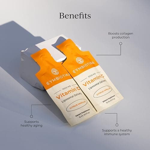 CYMBIOTIKA Vitamin C Individual Packets, Liposomal Delivery, Supplement for Immune Support, Collagen Boost, & Healthy Aging, Skin Hydration Packets, Citrus Vanilla Flavor, 30 Count thumbnail 2