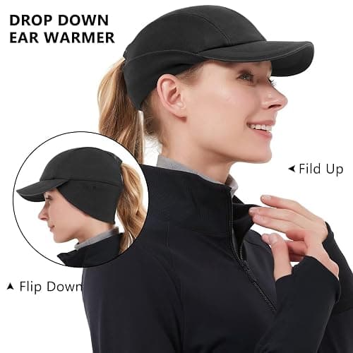 GADIEMKENSD Women's Winter Reflective Fleece Ponytail Hat with Drop Down Ear Warmer thumbnail 3