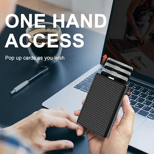 GAOCHALE Wallet for Men Pop up Card Holder, Smart, Slim, Minimalist Design for Front Pocket, Premium RFID Blocking, 10-14 Card Capacity | ID Window | Cash Slot(Carbon) thumbnail 5