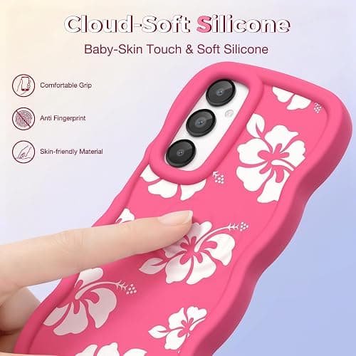 CASBST Compatible with Galaxy A15 5G Phone Case for Women Girls, Curly Wavy Frame with Cute Pattern, Aesthetic Slim Soft Silicone TPU Bumper Shockproof Phone Case for Samsung A15 - Tropical Hibiscus thumbnail 2