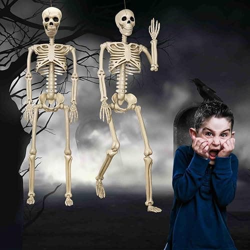2 Pack 36"Halloween Skeleton - 3 ft Life Size Human Skeleton with Full Body Posable Joints Plastic Skeleton for Halloween Skeletons Decor Yard Patio Lawn Garden Skeleton Props Spooky Party Decoration thumbnail 4