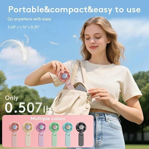 ZOZOO Portable Handheld Fan, 5 Gear High Speed, Rechargeable Mini Personal Hand Fan, Up to 14 Working Hours, 3 IN 1 for Travel, Beach Vacation, Camping, Gifts for Women, (Pink) thumbnail 6