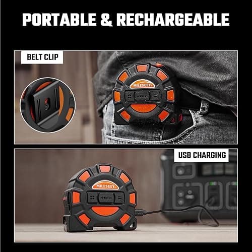 MILESEEY 2-in-1 Laser Measuring Tape, 16Ft Tape Measure & 131Ft Rechargeable Laser Measurement Tool with Backlit Display, Auto-Lock Tape with Magnetic Hook, M/Ft/in/Ft+in, 20 Groups Historical Memory thumbnail 6