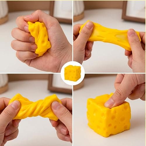 2 Squeeze Cheese Stress Relief Set, Giant Cheese Squishy Sensory Tools for Office and Home Use, 5 cm Soft Squishy Cheese Collection for Desk Decor and Focus Enhancement thumbnail 4