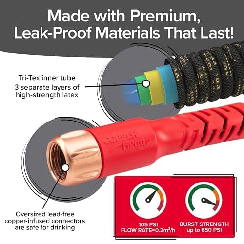 Pocket Hose Copper Head w/New Pocket Pivot Expandable Garden Hose 25 FT, AS SEEN ON TV, Swivels 360°, Advanced Tri-Tex Tubing & Force Field Jacket, 3X Stronger, Lead-Free, No-Kink, Anti-Burst w/APT thumbnail 5