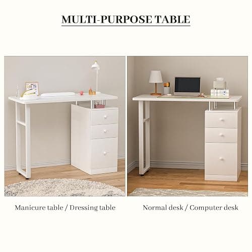 Charmmade Nail Desk, White Manicure Table with Wrist Cushion | Beauty Salon Nail Desk, Acetone Resistant Nail Station, Storage Drawers & Cabinets, for Beauty, Salon, Spa Makeup (03White) thumbnail 6