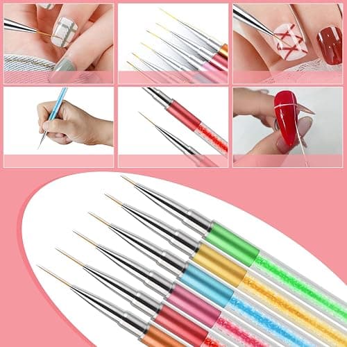 Artdone Nail Art Brushes Set,6PCS Nail Art Liner Brushes For Gel Nail polish Design pen,Nail Drawing Pens For Nail Art Tools Design Pen Small Detail Brushes thumbnail 3