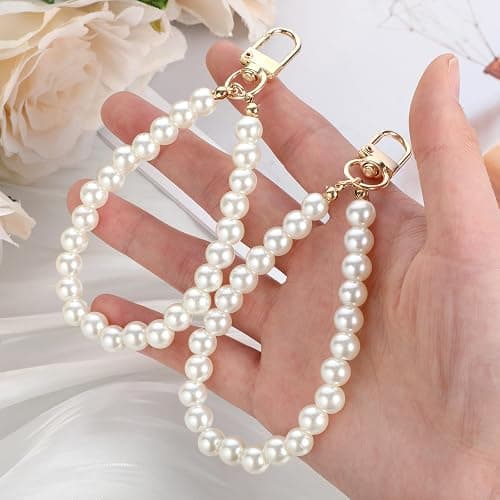 SynHHergyx 2 Pcs Pearl Keyring Lanyard Faux Pearl Keychain Straps Pearls Wristlet Key Chain Elegant Purse Lanyard thumbnail 3