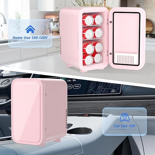 YASHE Mini Fridge, 6 Liter/8 Cans 110V AC/DC Portable Thermoelectric Cooler Refrigerators for Bedroom, Skincare, Beverage, Office, Dorm Room and Car, Pink thumbnail 5