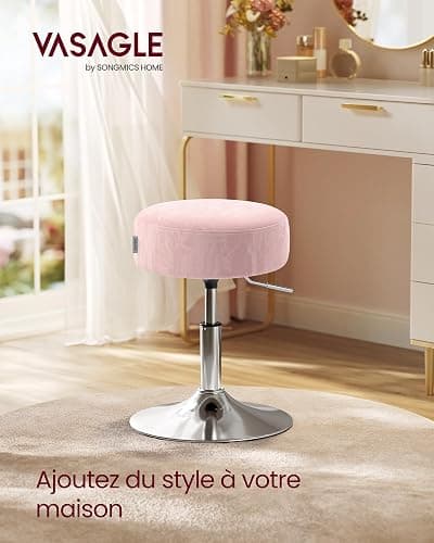 VASAGLE Tabouret de Maquillage, Réglable en Hauteur, Pivotant à 360 Degrés | Tabouret de Coiffeuse, en Cuir PU, Coussin Épais, pour Chambre, Rose bonbon, Collection ISLAND LJB120S01 thumbnail 3