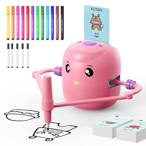 Interactive Educational Drawing Robot for Kids - Montessori Learning Toy with 150 Word Cards, Voice Interaction, Ages 5+ (Pink) - Image 1