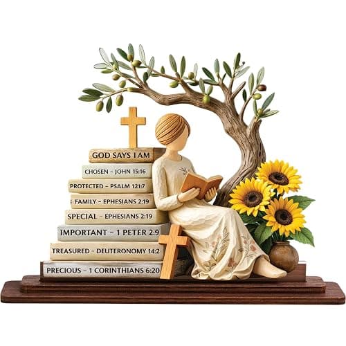KATINAT Christian Gifts for Women, Bible Verse Desk Decor, God Says I Am Decorative Sign, Inspirational Religious Tabletop Plaque for Office Desk, Home, Prayer Room, Mother’s Day for Her - Image 1