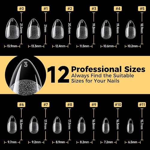 UNA GELLA Short Almond Gel Nail Tips, 600 Pcs Pre-Filed Short Nail Tips Almond Shape Half Matte Press On Nails 12 Sizes Full Cover Clear Fake Nails for Extension Home DIY Salon with Box thumbnail 7