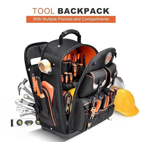 Backpack Tool Bag - LOKASS Tool Backpack Heavy Duty Tool Organizer, Water-resistant HVAC Tool Backpack Electrician Tool Box with Molded Base thumbnail 9