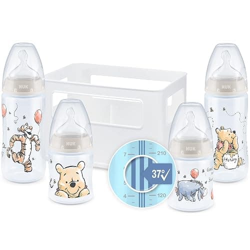 NUK First Choice+ Babyflaschen Starter Set | 0–6 Monate | 4 Flaschen mit Temperature Control & Flaschenbox | Anti-Colic Air System | BPA-frei | Disney Winnie Puuh - 4 stück (1er Pack) - Winnie Puuh - Image 1