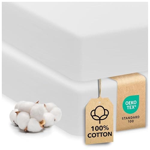 Cotton Crib Sheets 2 Pack – Sweety Fox Mini Fitted Sheets for Baby Boys and Girls, Soft Jersey Knit for Crib or Toddler Bed, White - Image 1