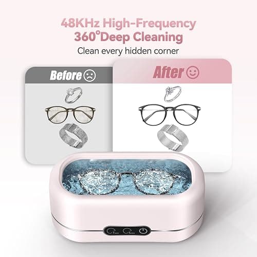 BYASKZIV Jewelry Cleaner Ultrasonic Machine, Upgraded 48KHz Ultrasonic Cleaner with 304 Stainless Steel for Jewelry, Eyeglasses, Rings, Watch Strap, Dentures-Pink thumbnail 2