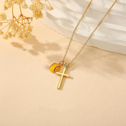 Gnamy Softball Basketball Soccer Football Volleyball Tennis Pickleball Necklace for Teen Girls, Gold/Silver Cross Pendant Sport Accessories Birthday Christmas Christian Jewelry Gifts for Women Stuff 8-12 thumbnail 2