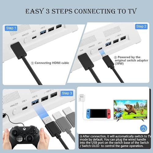 KEKUCULL TV Docking Station for Switch,Docking Station with 4K 1080P HD Adapter and USB 3.0 Port,Replacement for Official Switch Dock(White) thumbnail 6