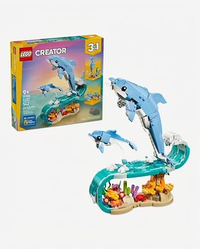 LEGO Creator 3 in 1 Sea Animals: Beautiful Dolphins Building Toy for Girls, Boys, & Kids, Ages 8+ - Gift for Birthdays - Build a Dolphin, Seahorse, or Crab Animal Figure - 31385 thumbnail 7