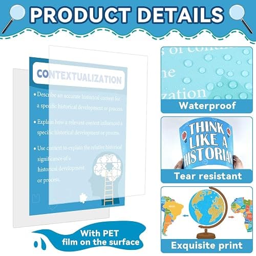 18 Pcs History Posters Classroom Decorations Social Studies Bulletin Board School Supplies Think Like A Historian Wall Art Prints for Middle School High School Office Home Classroom Supplies thumbnail 3