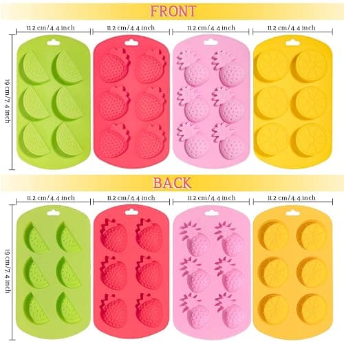 Whaline 4 Pack Fruit Shaped Silicone Mold Pineapple Lemon Watermelon Strawberry Chocolate Candy Baking Mould 3D Summer Fruit Ice Mold for DIY Jelly Fondant Soap Gummy Cake Cupcake Topper Decoration thumbnail 3
