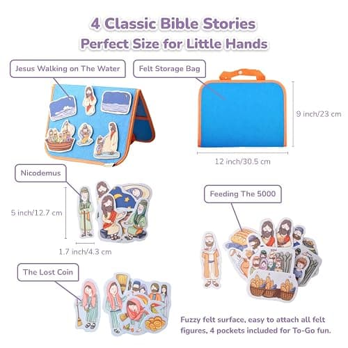CHEFAN Felt/Flannel Board Story Set of 4, PRECUT Felt Pieces for Preschool Toddlers Circle Time,Bible Story,Feeding The 5000, Nicodemus, Jesus Walking on The Water, The Lost Coin thumbnail 5