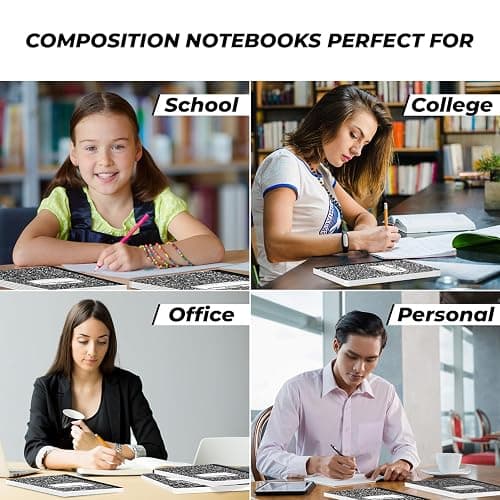 Rosmonde 12 Pack Composition Notebook Wide Ruled Bulk, 200 Pages (100 Sheets), 9-3/4 x 7-1/2", Hard Cover Wide Ruled Notebook Bulk, Black Marble Composition Notebooks, Bulk School Notebooks thumbnail 7