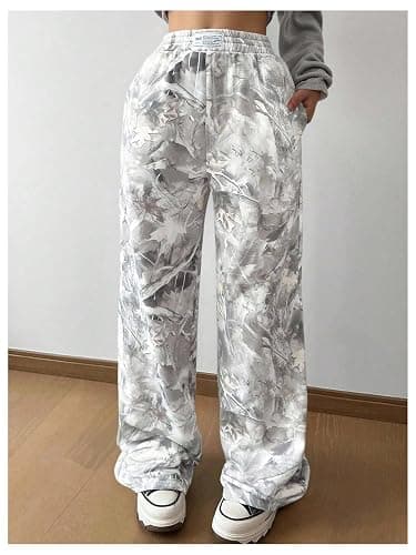 RoseSeek Girl's Camo Graphic Sweatpants Elastic Waisted Wide Leg Pants Athletic Pants thumbnail 2