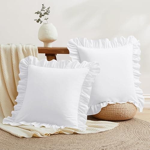 Yvrcen Ruffle Throw Pillow Covers, White, 18x18 Inches, 2 Pack | Square Pillow Cases, Microfiber, Decorative Pillow Shams, For Sofa Couch Bedroom Living Room thumbnail 3