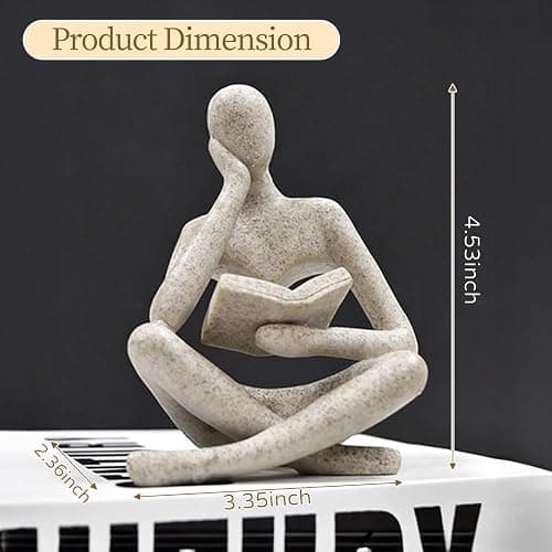 UTTCMK Bookshelf Decor Thinker Statue - Abstract Art Reading Thinker Sculpture Figurine Aesthetic, Modern Home Decoration for Living Room Office Shelves Coffee Table Desk Decor(Beige) thumbnail 3