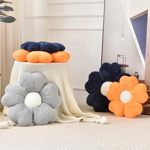 Ddliury Flower Pillow, Flower Shaped Pillow Decorative Throw Pillows for Bed Couch, Cute Daisy Pillow Dorm Decor Floor Seating Cushion (Navy Blue, 15 Inches) thumbnail 4