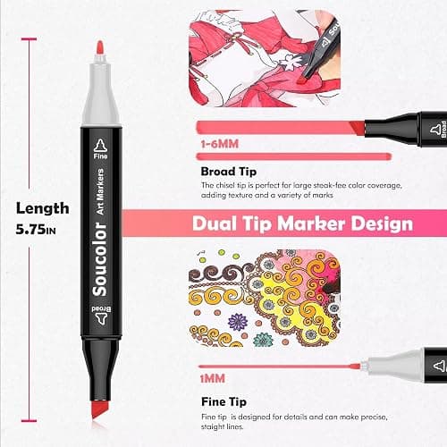 Soucolor Alcohol Markers 120 Colors with Case & Holders, Dual Tips Chisel & Fine Art Markers for Adult Coloring Kids Drawing, Artist Markers Art Supplies for Blending Sketching thumbnail 3