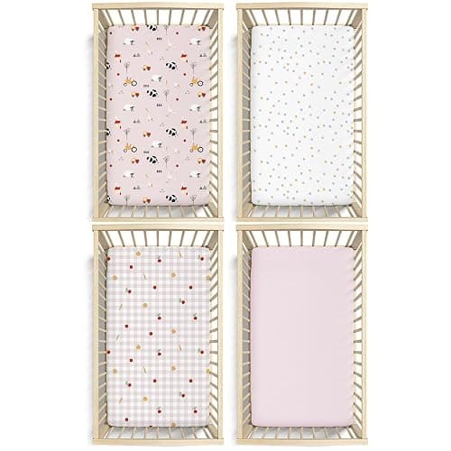 Plushii 4 Pack Fitted Crib Sheets for Baby Boys, 28"x 52" Extra Soft Microfiber Crib Sheet Set for Standard Crib & Toddler Mattress Pad,Pink Sheep - Pink Sheep - 1 thumbnail 6