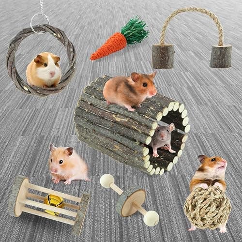 Hamster Toys Rat Toys Chinchilla Toys Hamster Chew Toys Cage Accessories Apple Wood Sticks Ladder Bell Roller for Gerbil Guinea Pigs and Other Small Animal thumbnail 4